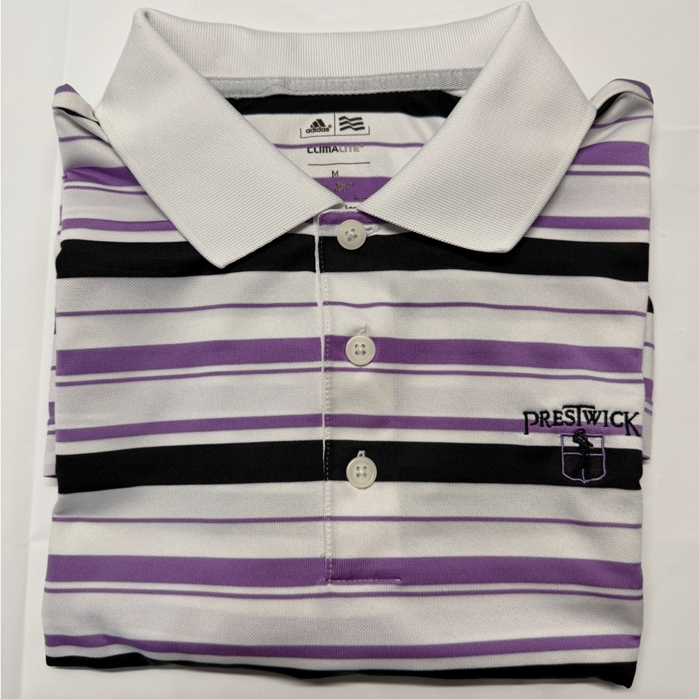 adidas Prestwick Striped Polo‎ — White, Purple & Black